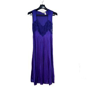 Vintage Nylon and Lace Purple Maxi Nightgown Dress Size M Elegant Grandmacore